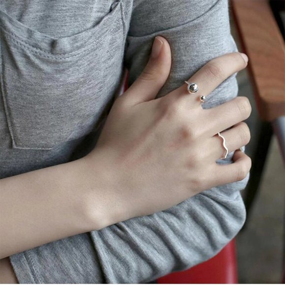 NEW 925 Sterling Silver Bead Ball Adjustable Ring - Picture 2 of 8